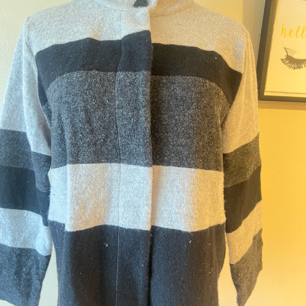 KARL LAGERFELD PARIS Colorblock Striped Jacket Size L Wool Mock neck